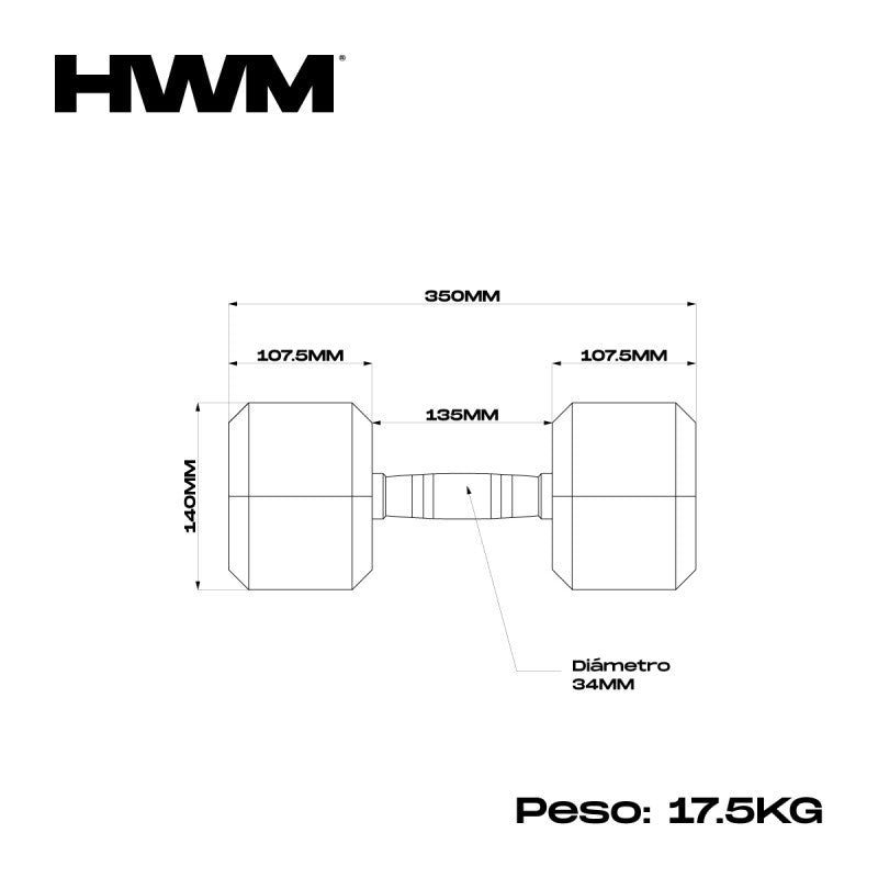 Mancuernas Hexagonales De Caucho 17,5kg (Par)