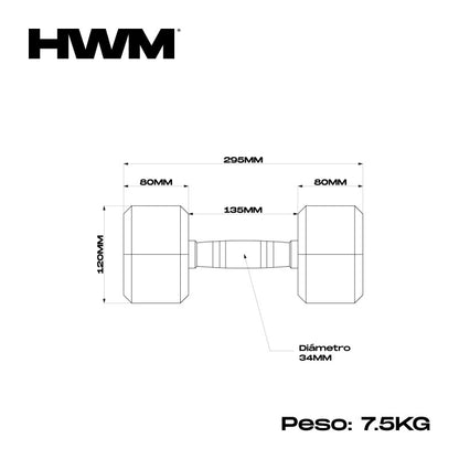 Mancuernas Hexagonales De Caucho 7,5kg (Par)