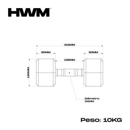 Mancuernas Hexagonales De Caucho 10kg (Par)