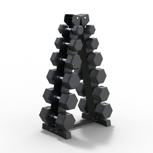 Pack 105kg Mancuernas Hexagonales + Rack